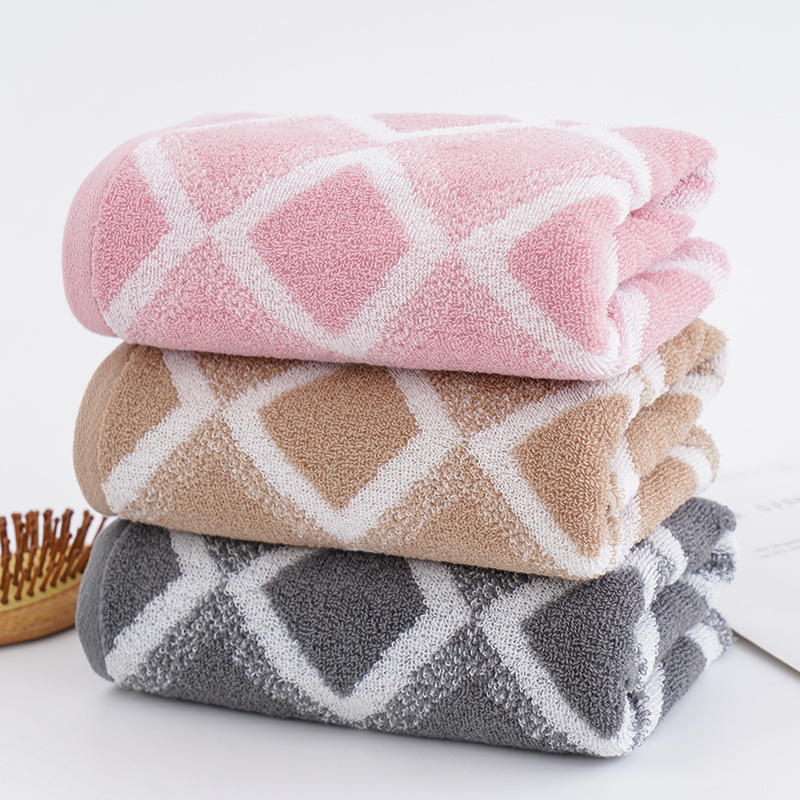 棉质毛巾 柔软洗脸面巾家用简约欧式风菱格擦脸巾商超高档礼品巾|ru