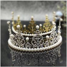 皇冠蛋糕摆件 新娘婚礼王冠饰品公主发箍生日蛋糕装饰手工珍珠