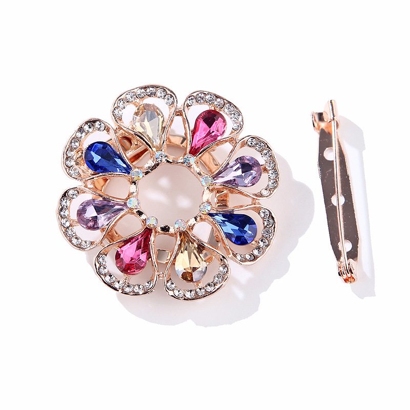 Korean fashion bunte kristall glas blume rose gold brosche schal schnalle dual zweck alle spiel kleidung zubehör_voghion.com
