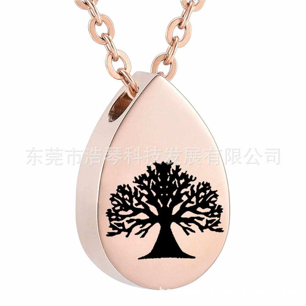 Титана стали розового золота капли-образный Дерево жизни пекла шкатулка кулон памятные родственники домашнее животное пекла ожерелье флакон духов