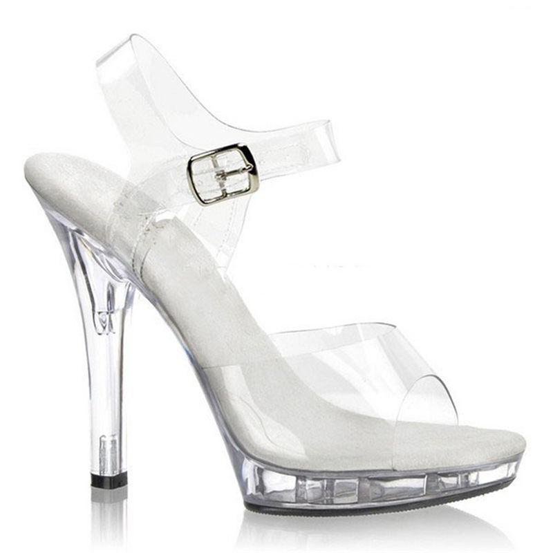 Entrega de una pieza 13cm de tacón alto zapatos de mujer Sandalias transparentes discoteca etapa pasarela zapatos de cristal