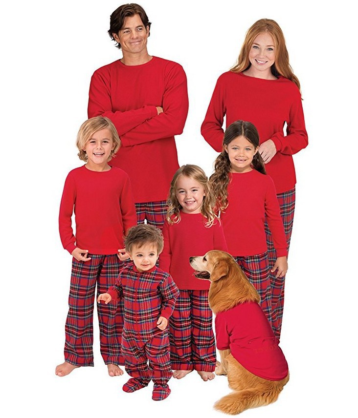 Ropa para padres e hijos, ropa popular para el hogar de otoño, traje navideño para padres e hijos a cuadros rojos