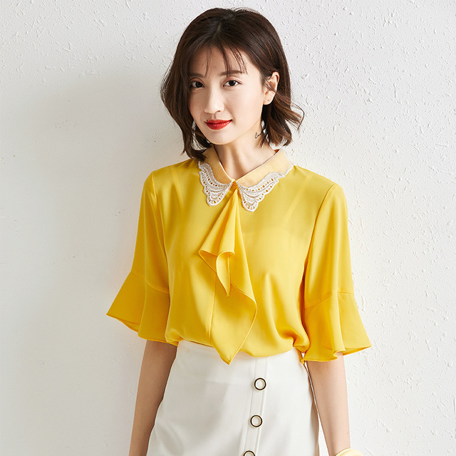 Summer New Fashion Women’s Lotus Leaf Baby Face Chiffon Shirt 