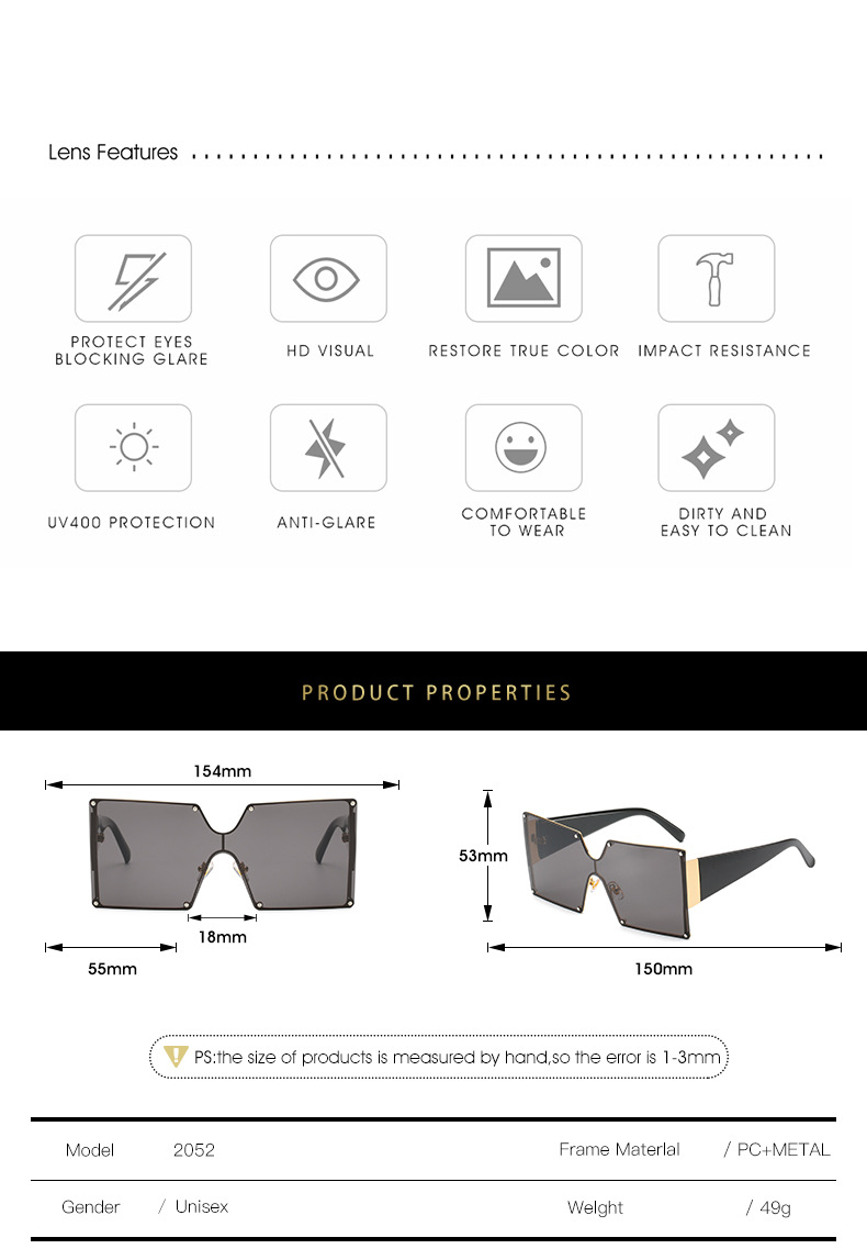 Large Frame One Piece Sunglasses Square Gradient Street Style_voghion.com