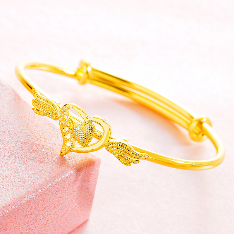 Vietnam alas de Ángel de oro Push-Pull pulsera de Latón chapado en oro real de 24K pulsera de amor de Ángel pulsera de oro de imitación femenina