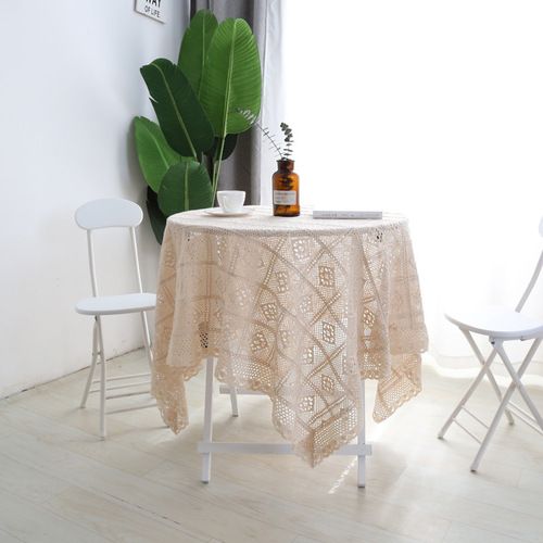 Pure Cotton Pastoral Fresh Home Dining Table Crochet Lace Lattice Tablecloth Coffee Table Piano Cover Cloth Tablecloth Cross-border Best Seller