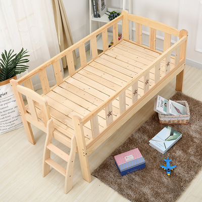 童健实木儿童床单人床床边床加宽小床带护栏婴儿拼接大床