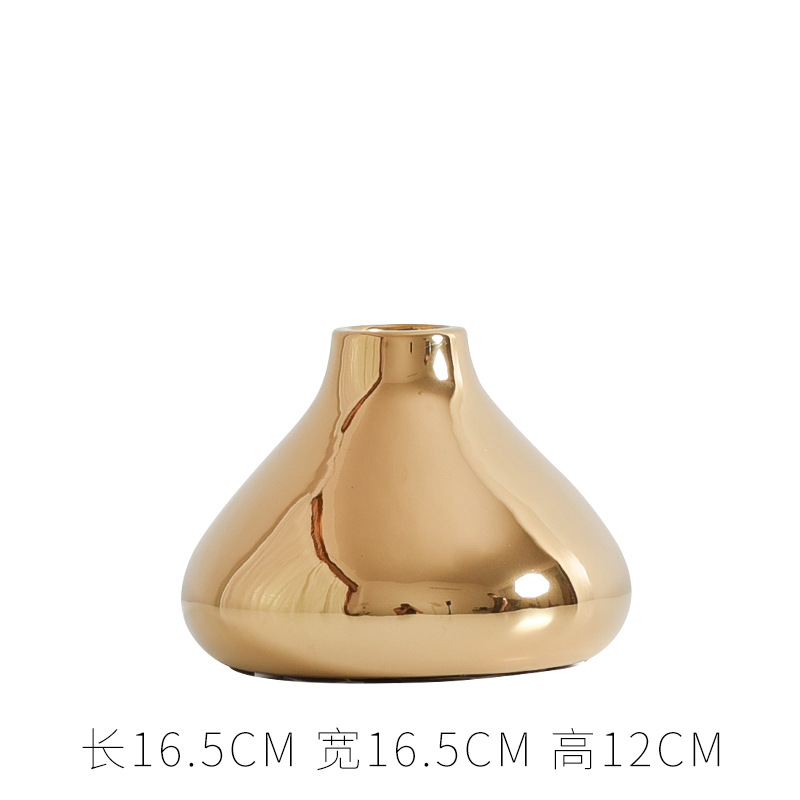 Soft Decoration Ceramic Vase Gold Electroplated Fresh Flowers Dried Modern Flower Arrangement Flower Vessel Model Room Home Furnishings