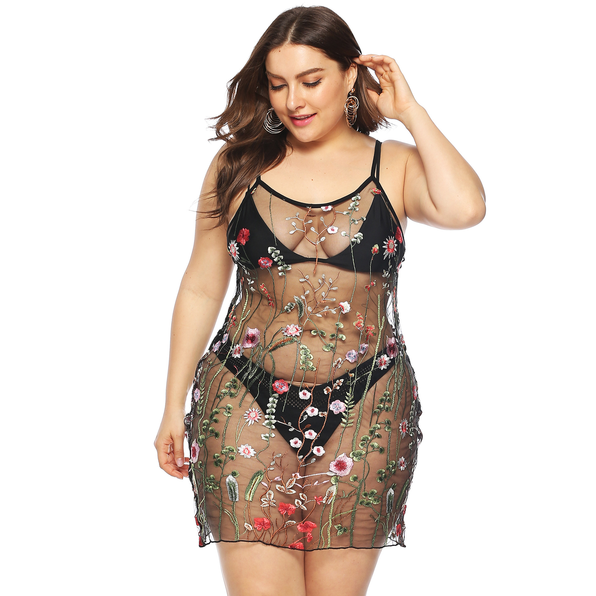 plus size lace embroidered suspender dress  NSOY26808