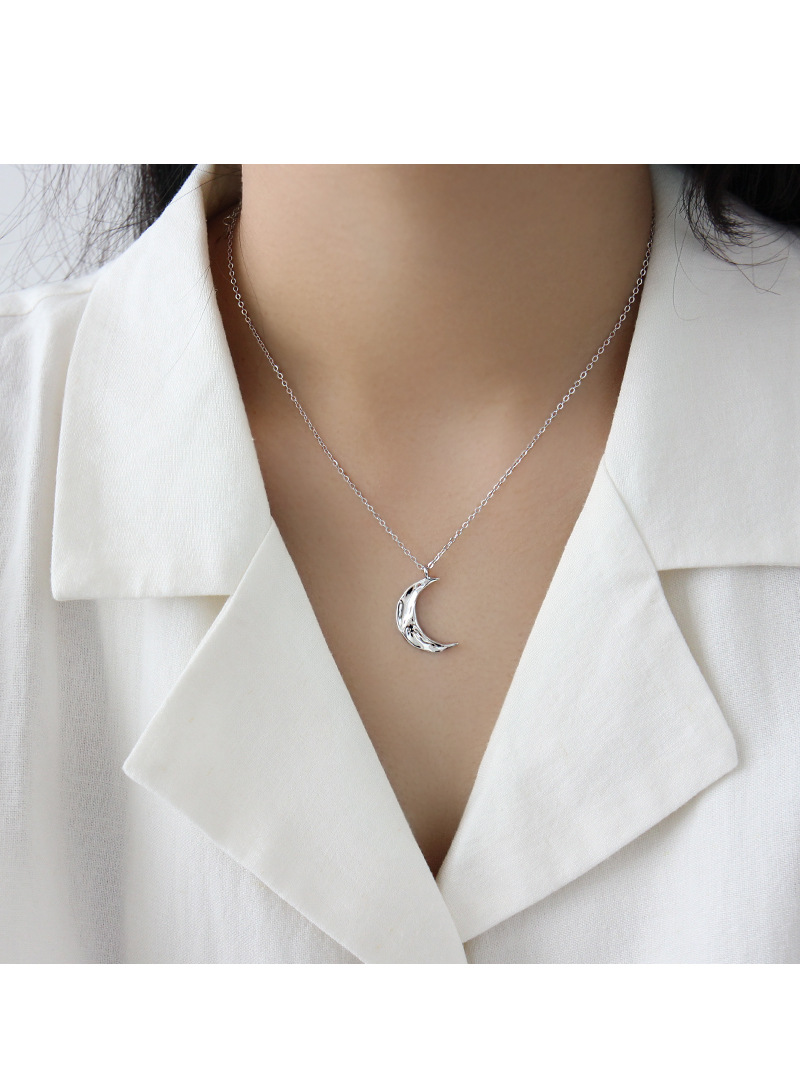 Pendant Necklace Classification Korean Irregular Concave Convex Surface Moon Silver Necklace