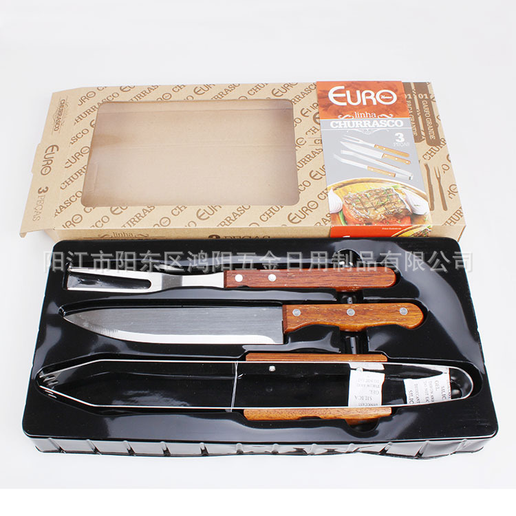 Barbacoas de acero inoxidable profesional hornear conjunto 15-pieza hogar portátil caja de color traje al aire libre mango de madera barbacoa herramienta Accesorios