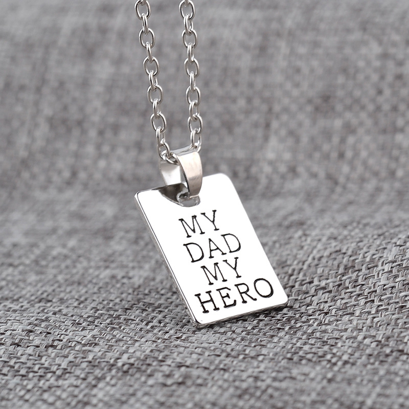 New Geometric Square Pendant Necklace Father's Day Necklace Dad Hero Tag Necklace Wholesale Nihaojewelry display picture 4