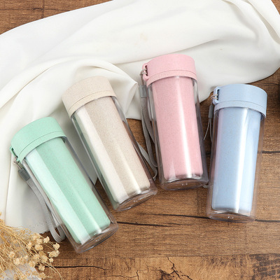 outdoors Sports cups wheat stalk customized double-deck heat insulation Wheat advertisement Plastic cup customized