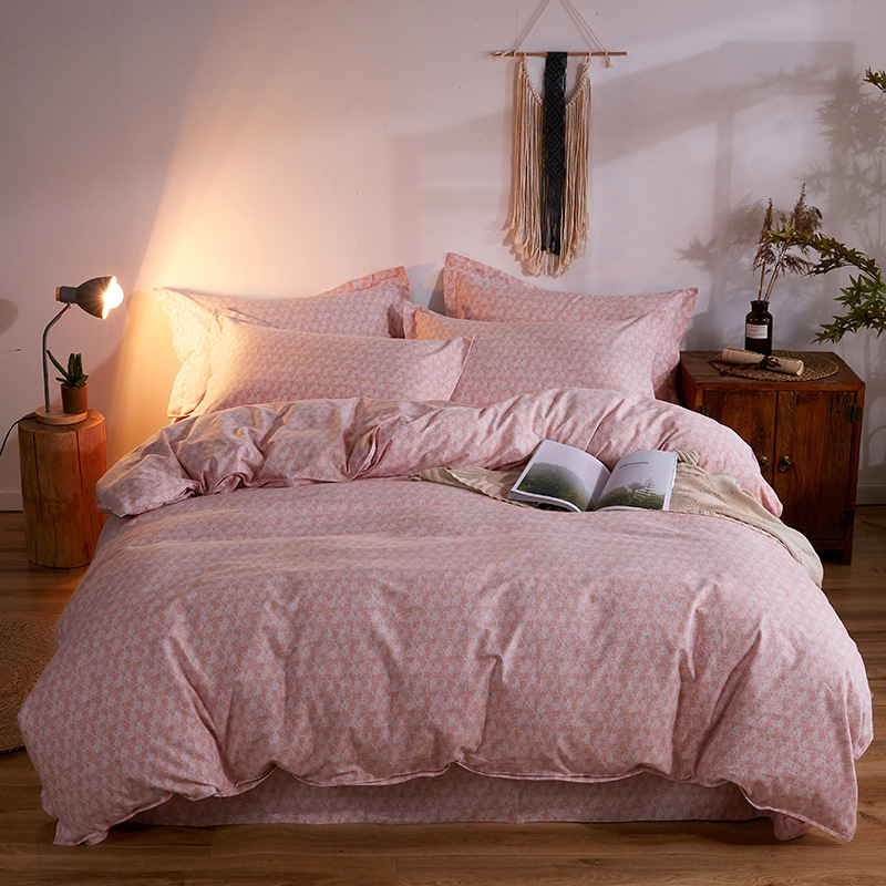 廠家直銷全棉簡約肌理紋磨毛四件套 秋冬純色磨毛床上用品四件套