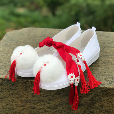 古风鞋子女汉服鞋 搭配古装破跟学生帆布鞋 民族风系带老北京布鞋|ru