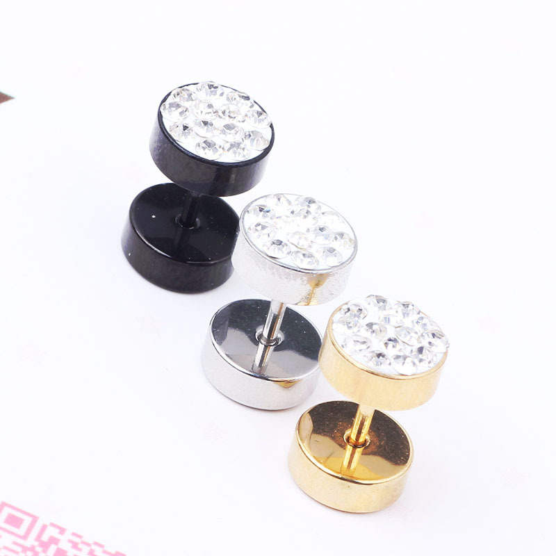 Mud Diamond Wafer 8mm False Ear Enlargement Earrings for Men Women Stainless Steel Geometric Style detail image 7