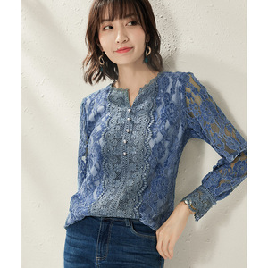 Autumn New Embroidery Water-Soluble Flower Lace Shirt Bottom Shirt