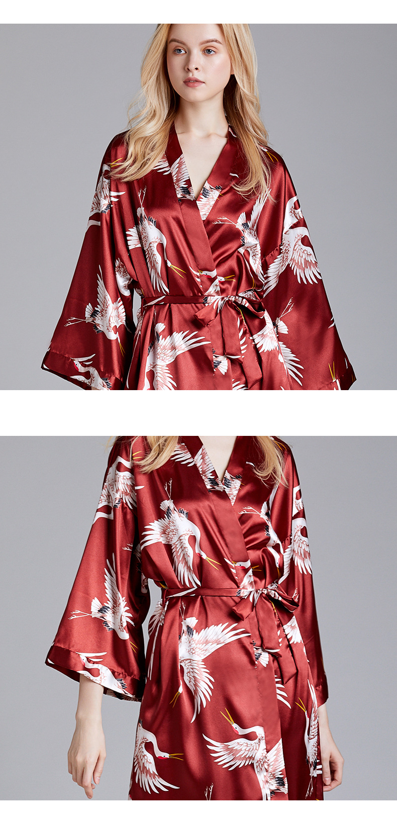 Silk  Pajamas Summer Fashion  New  Long Simple  Red  Robe Home Pajamas Wholesale Nihaojewelry display picture 3