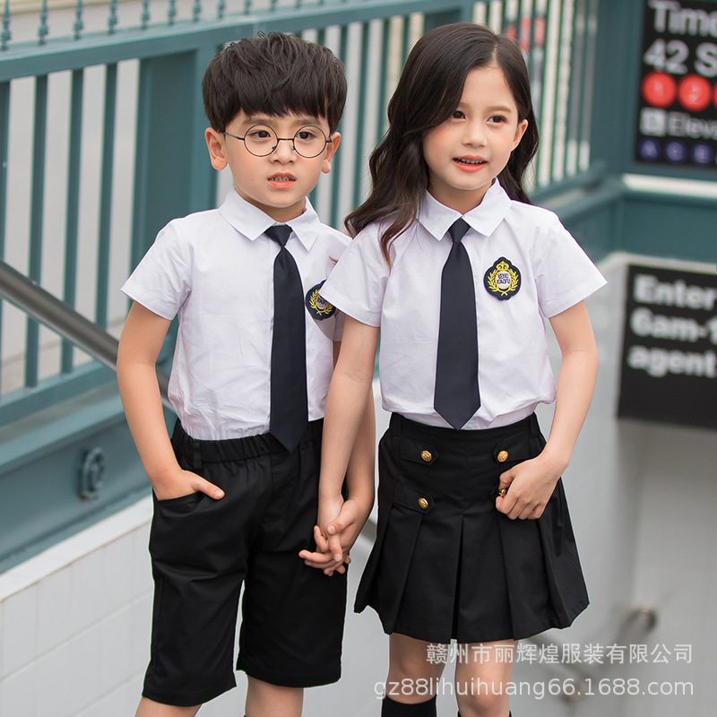 新款幼兒園夏季園服中小學生純棉校服兒童班服兩件套領帶款