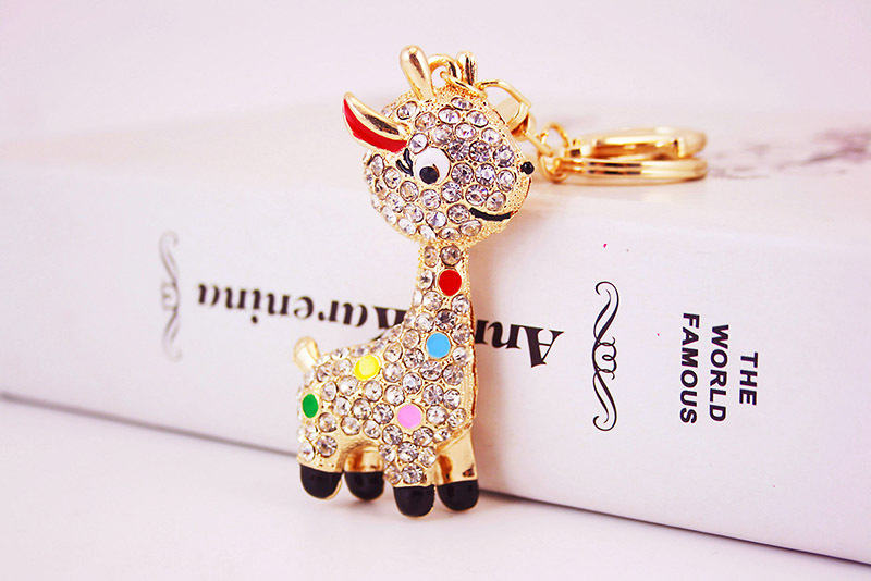 44g Weight Alloy, Metal Material Doll Pattern Unisex Gender Pink, Red, Blue Color Alloy Rhinestone Deer Keychain 5