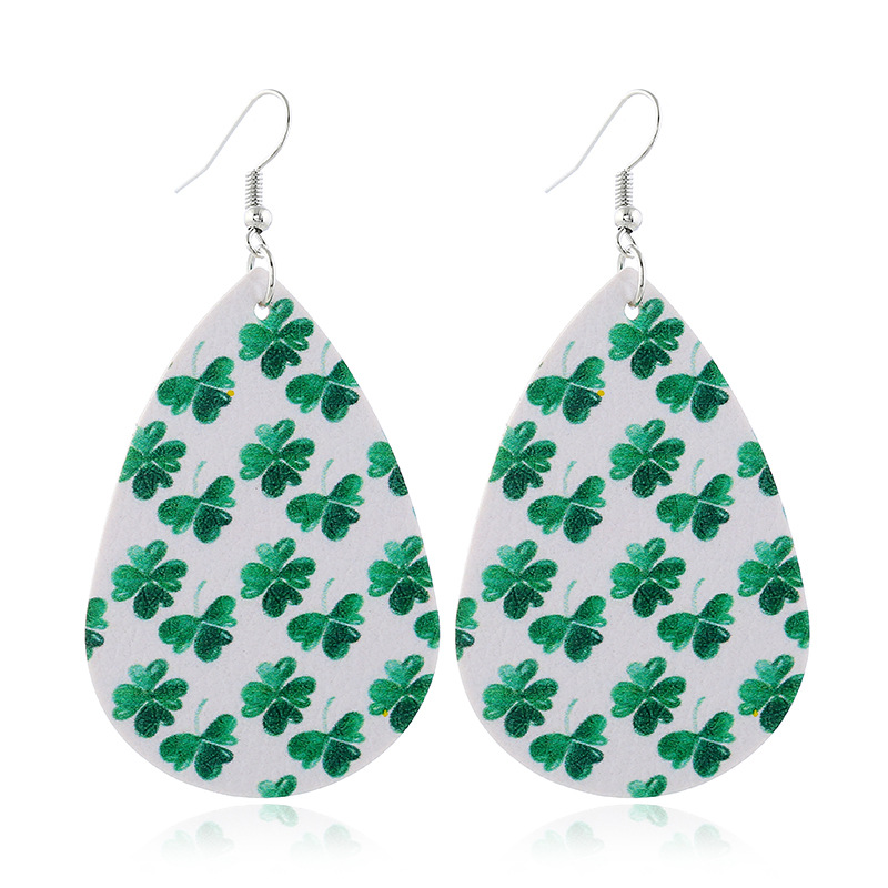 1 Pair Fashion Shamrock Water Droplets Pu Leather St. Patrick Women's Drop Earrings display picture 4