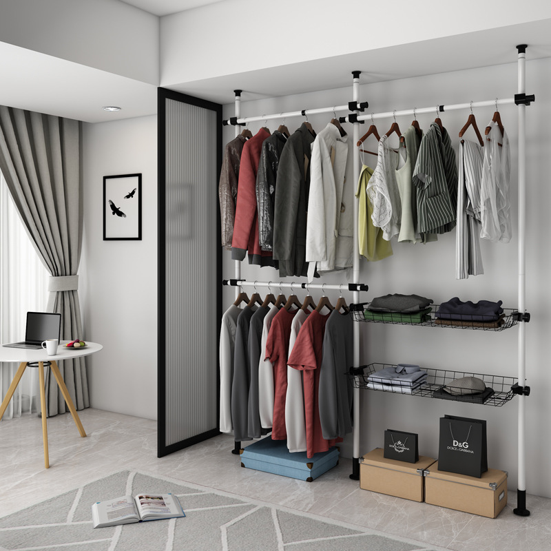 Suministro de fábrica de piso de pie ropa percha portátil simple abrigo rack hogar piso de pie percha de ropa retráctil