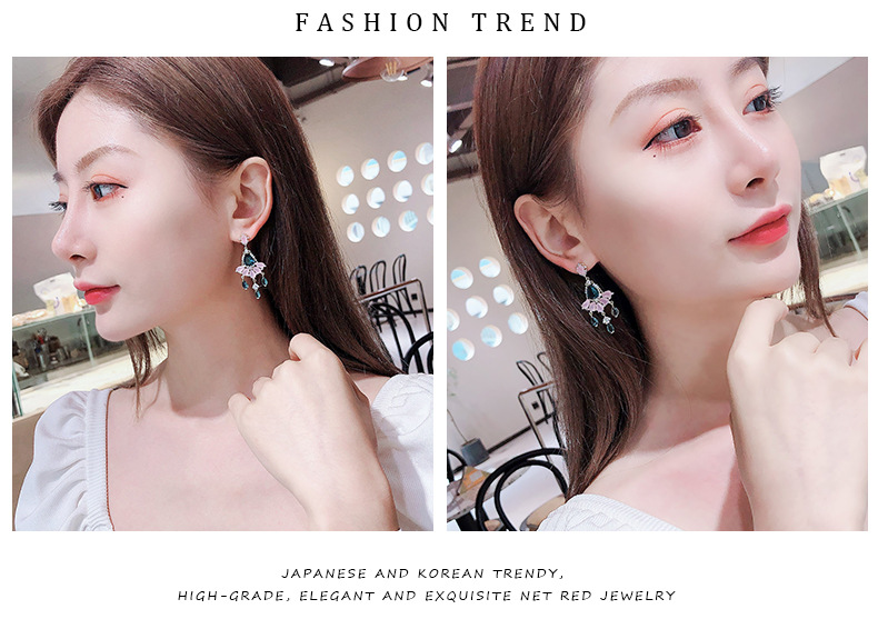S925 Silver Vintage Color Zircon Protein Powder Long Heavy Industry Light Luxury Earrings display picture 13