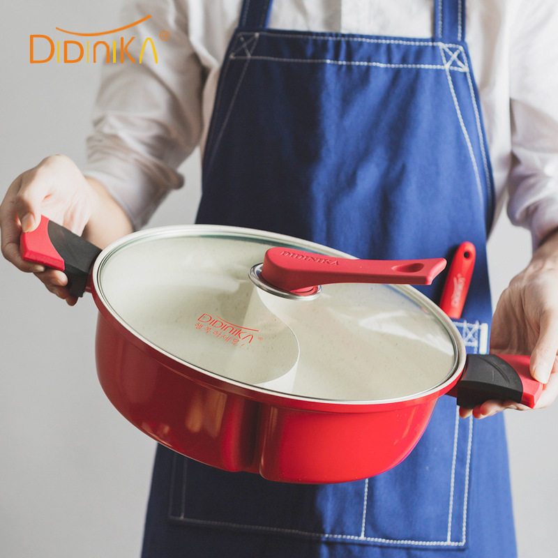 韓國didinika鴛鴦鍋火鍋盆麥飯石不粘鍋電磁爐燃氣通用多功能湯鍋