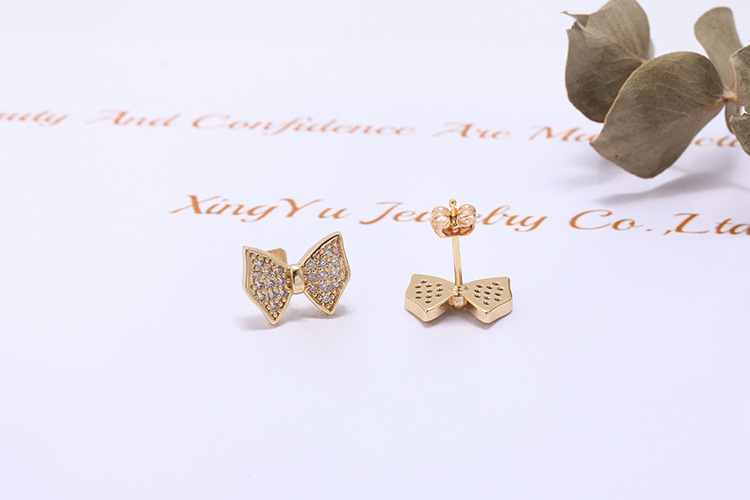 Fashion Gold-plated Zircon Bows Earrings display picture 2