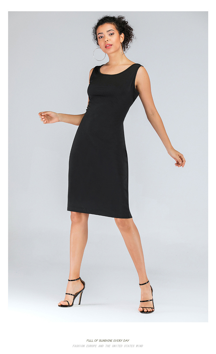 Slim and Thin Black Sleeveless Dress  NSJR19760