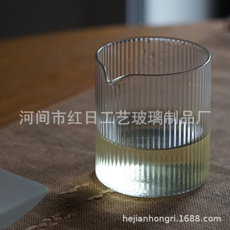 耐热玻璃日式风线纹公道杯匀杯咖啡分享杯茶席家用茶道竖纹公杯