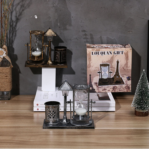 Creative retro hourglass night light, nostalgic pen holder, quicksand desktop decoration, graduation gift for students, friends and children