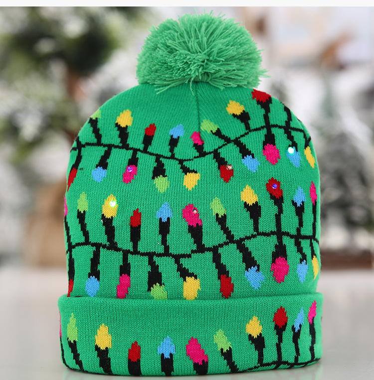 Christmas Decorations Flanged Knitted Ball Cap Led Light Cap Adult Children's Cap display picture 1