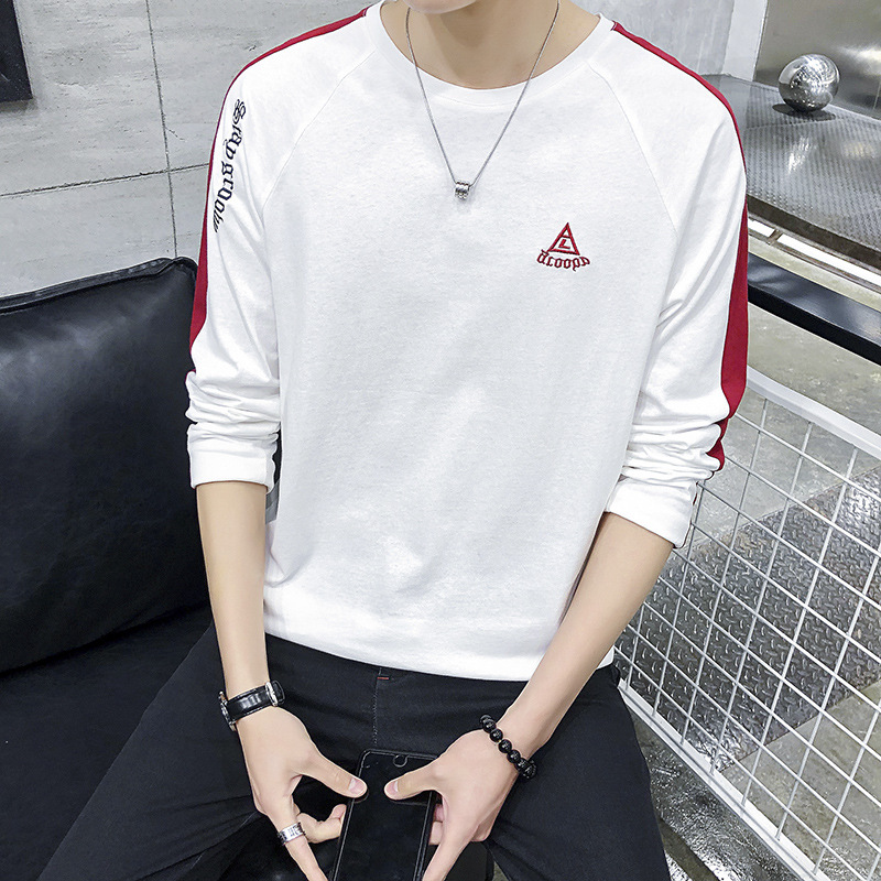 2019新款男式t恤男韩版圆领打底衫青少年纯棉修身长袖T恤男上衣服