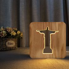 欧式木质台灯USB灯木质工艺灯创意实木镂空夜灯FS-T1971W