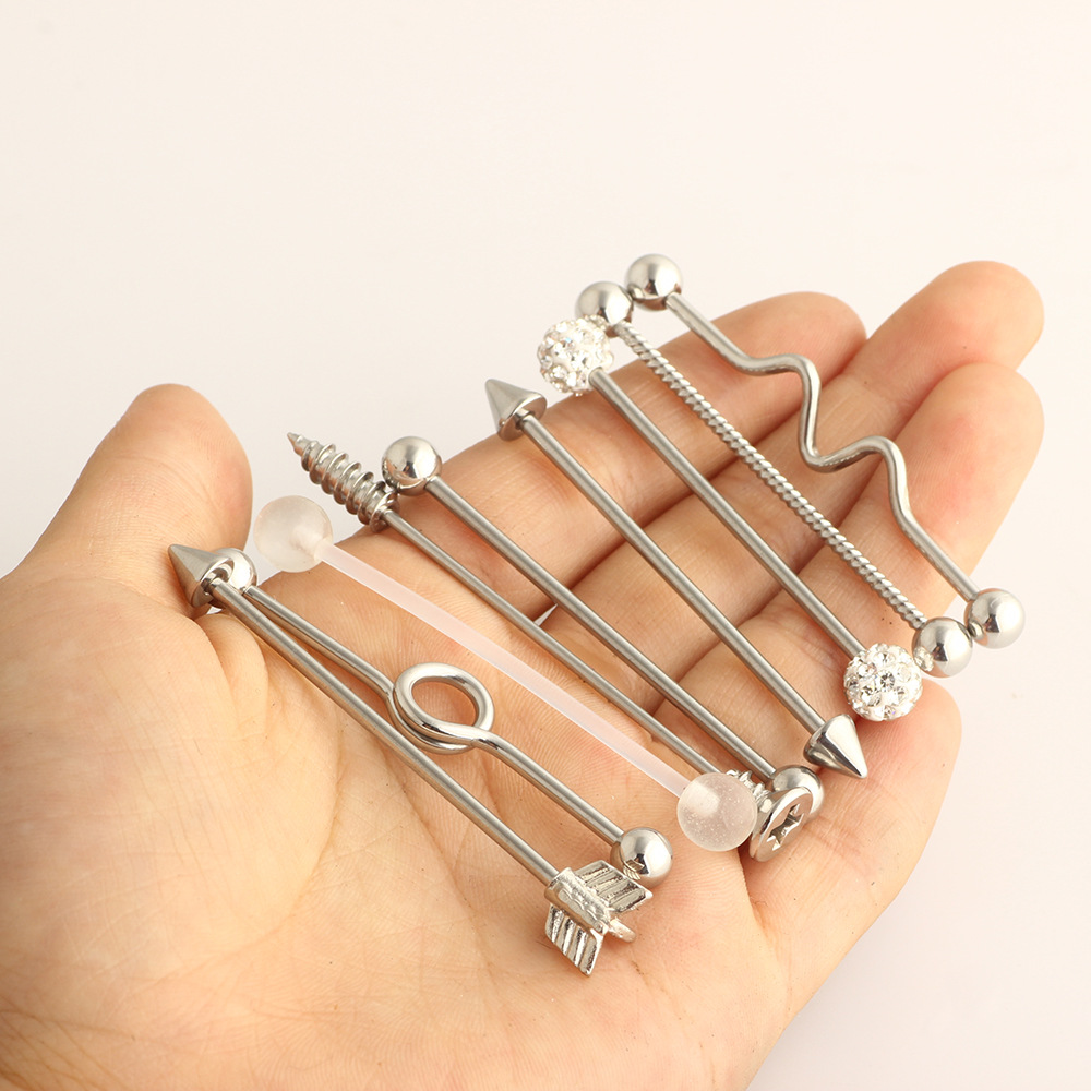 Arrow Screw Industrial Earrings Barbell Set - Stainless Steel Double Ear Straight Bar Crossbar for Amazon eBay detail image 8
