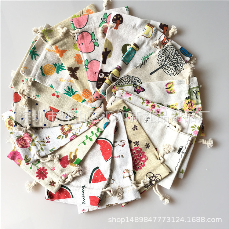 现货/端午节小香包驱蚊香囊空袋/印花麻布袋束口袋荷包袋束口袋