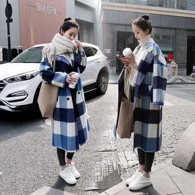 赫本大衣女2019秋冬新款加厚中长款格子羊毛呢加厚呢子外套女装