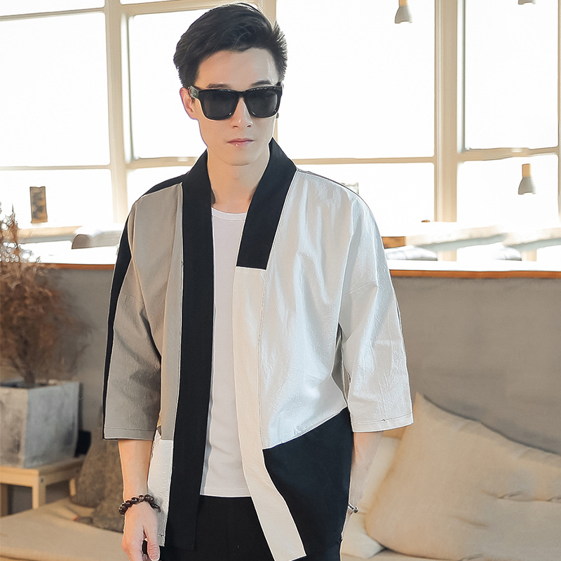 Tang costume Sleeve Chinese style leisure time Color matching literature shirt Hanfu Cardigan ancient costume Vintage Style Autumn