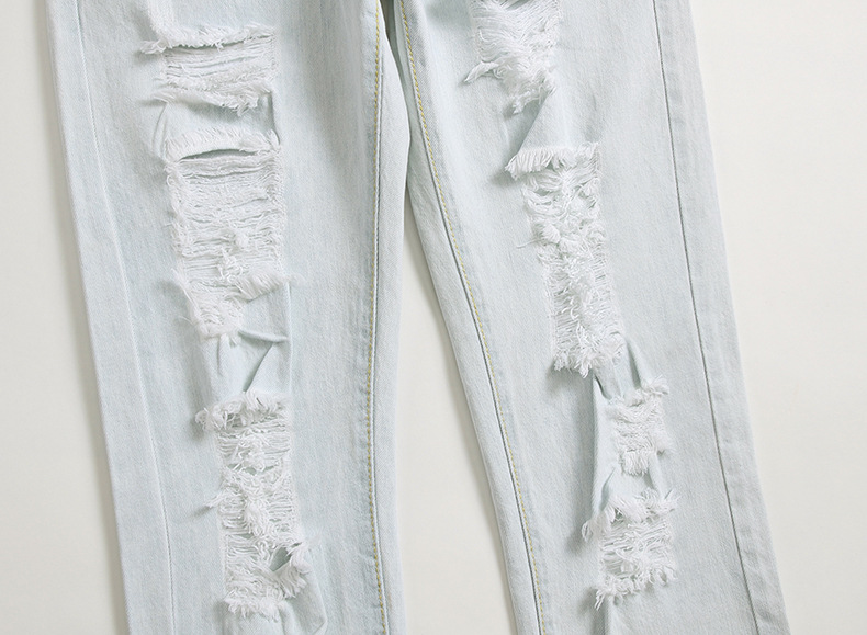 boy 2019 New Cross-Border Fashion European And American Style Ripped Men's Washed Light White Straight Large Size Jeans Men_viptrois.com