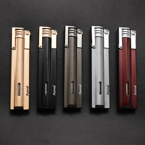 AM-7101 Personalized open cover long grinding wheel fixed fire direct injection inflatable gas metal lighter wholesale