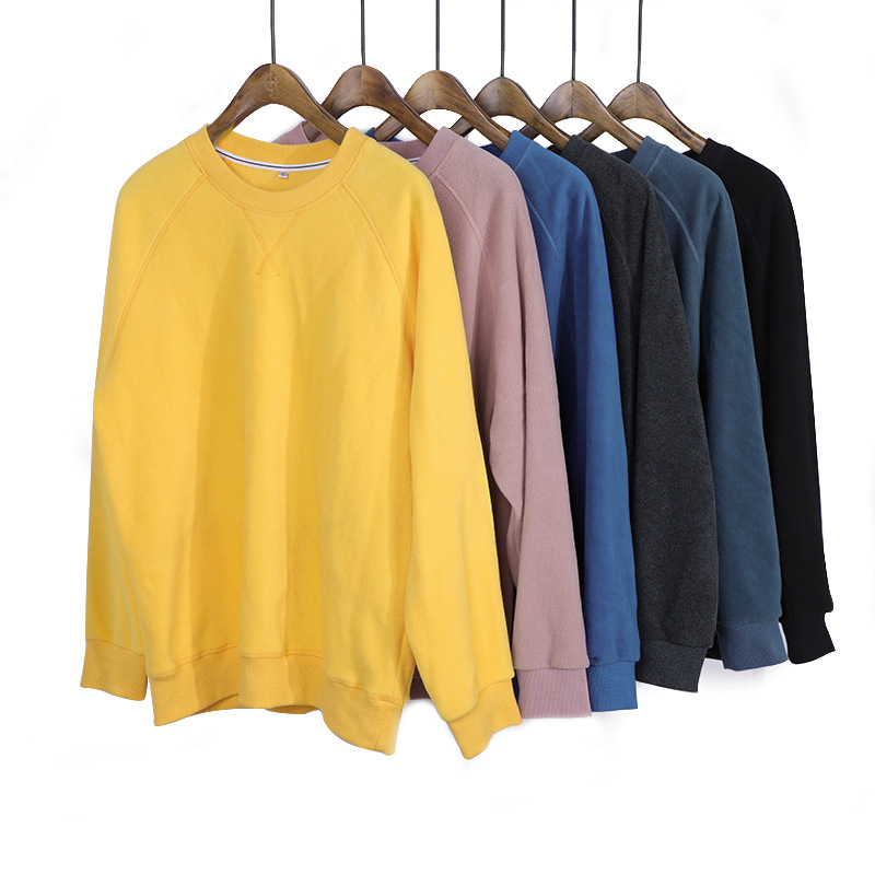 日系男装 2019秋冬新品纯色摇粒绒卫衣 长袖宽松加绒加厚卫衣男|ru