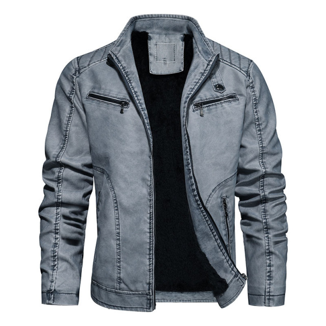 Casual men’s plush and thick leather jacket