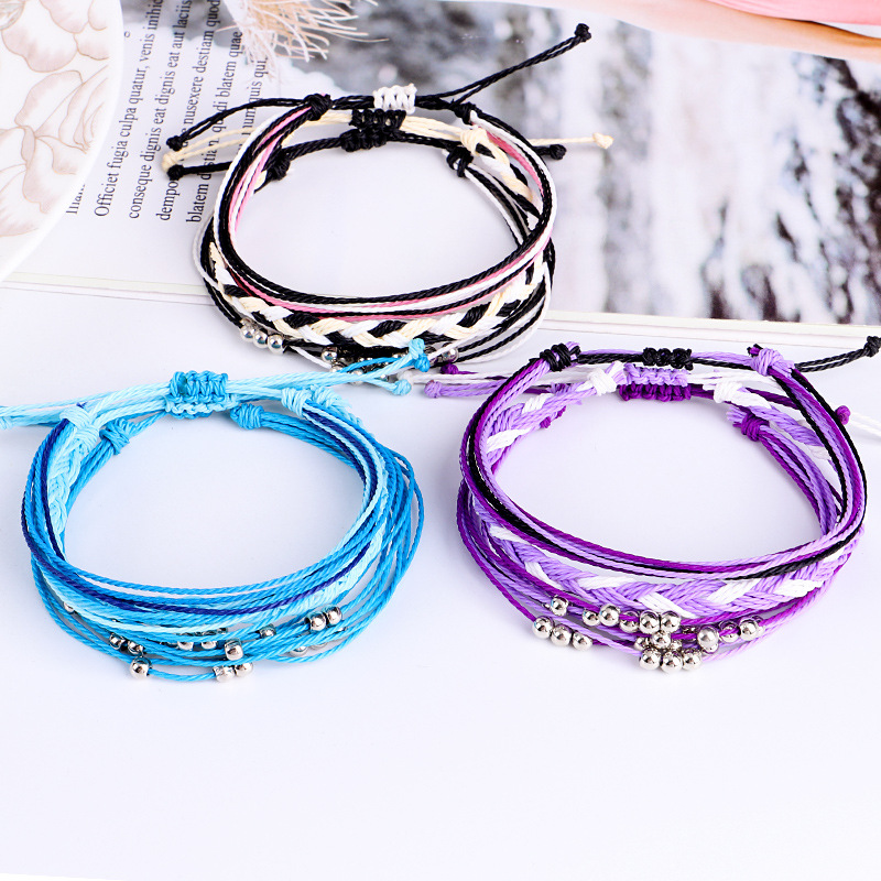 Fashion Solid Color Wax line Braid Womenu0027S Bracelets 3 Pieces