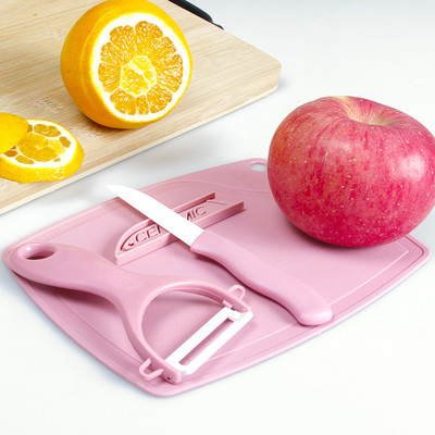 AS现货批发陶瓷刀三件套糖果色便携式水果刀瓜刨菜板礼品刀具套装|ms