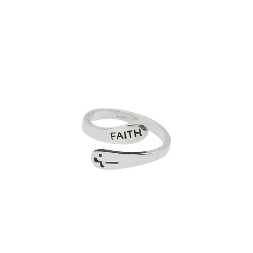 s925 sterling silver ring retro old FAITH faith cross ring personalized female silver ring ins Korean version jewelry