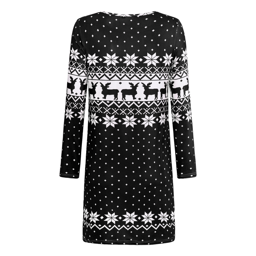 women s Christmas print round neck long sleeve dress nihaostyles clothing wholesale NSHYG72682