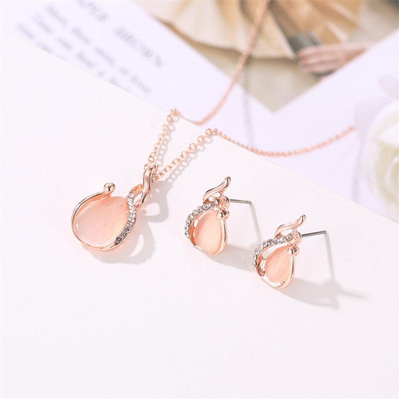 Necklace Earrings Set Crystal Opal Water Drop Necklace Earrings Simple Two-piece Women display picture 2