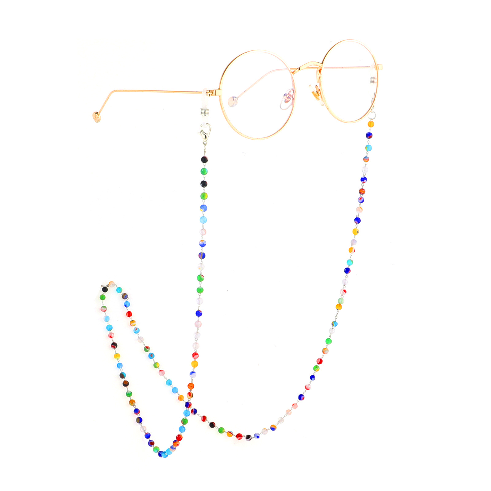 Natural Round Ball Thousand Flower Glasses Chain Glass Beads Handmade Glasses Chain display picture 4