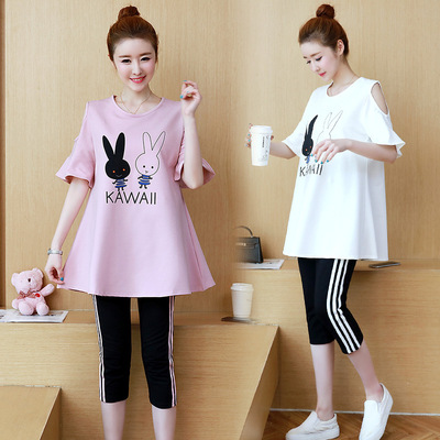 Korean Edition fashion pregnant woman suit lovely rabbit pattern jacket Two piece set